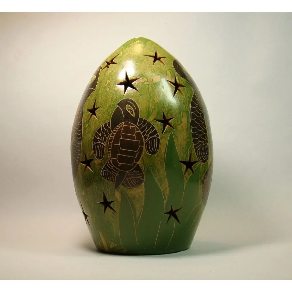 Turtle Art Pottery Tea Light Candle Lantern Luminary, Coastal Beach Nautical